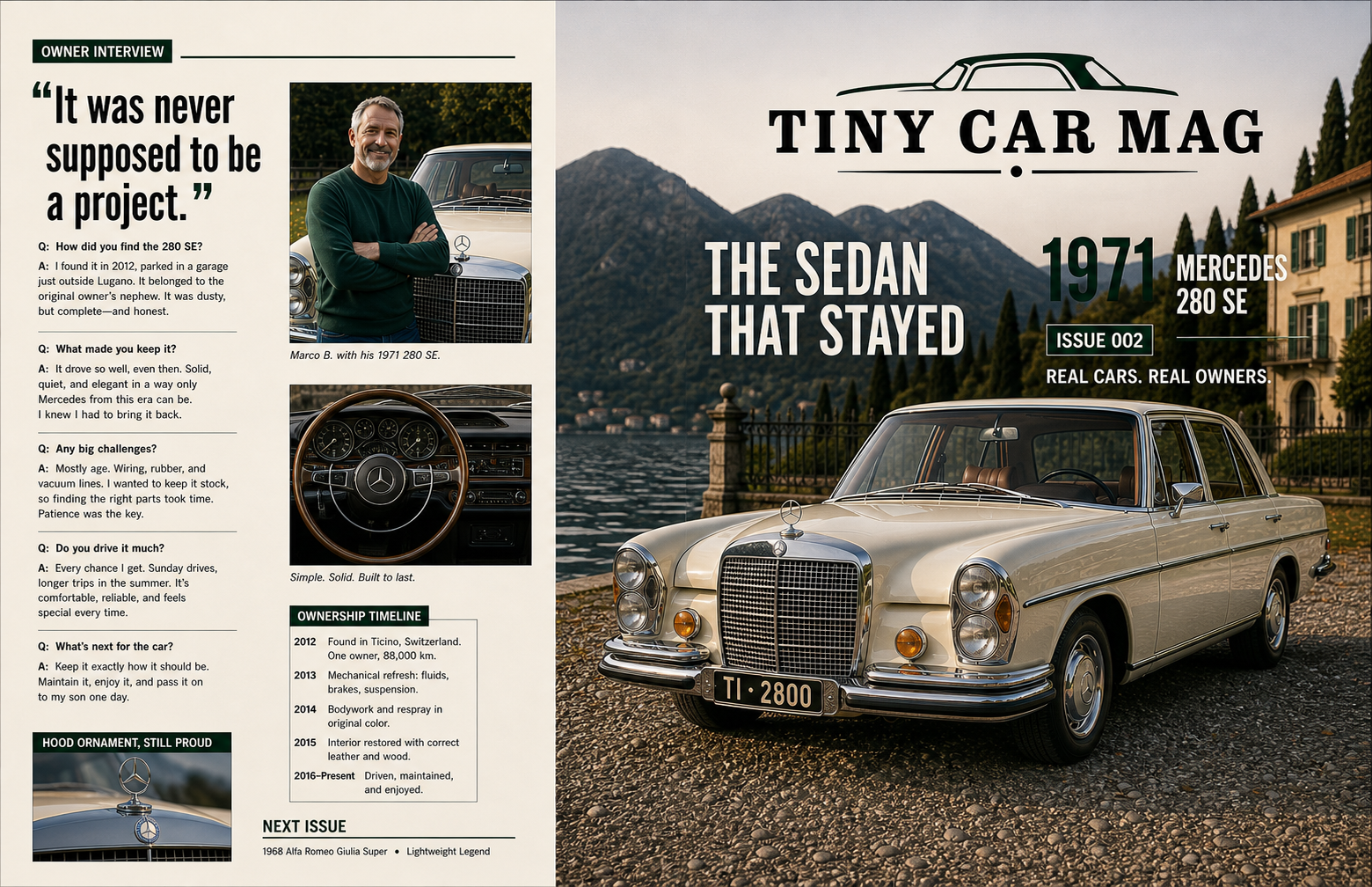 Tiny Car Mag Mercedes issue outside spread